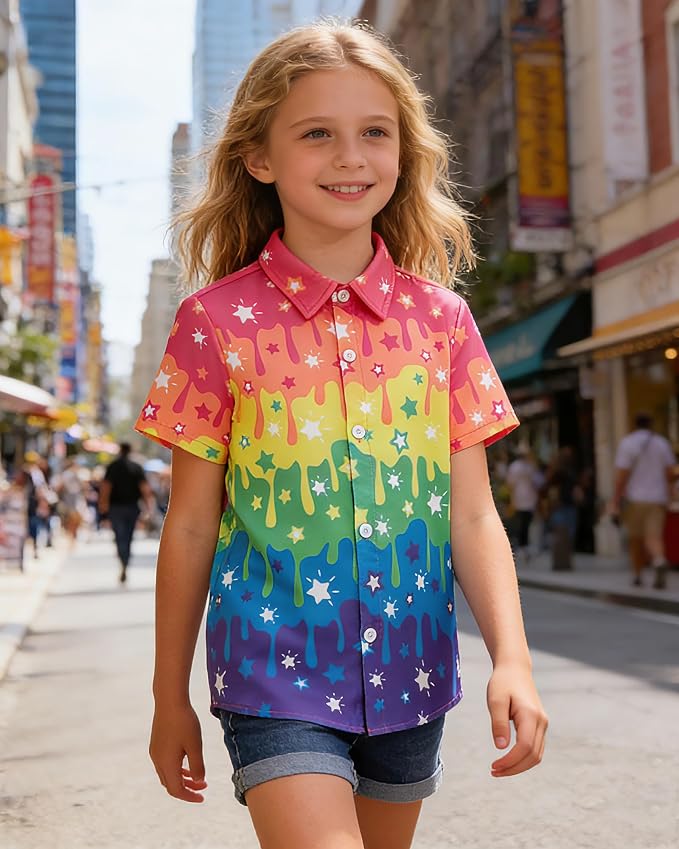 Enlifety 2-10T Kids Hawaiian Shirt Boys Short Sleeve Button Down Shirts Hawaii Summer Casual Blouse