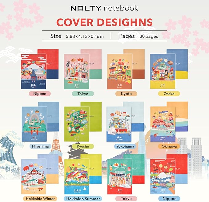 NOLTY JAPAN NOTE, A6 Notebook Featuring Japanese Design, 3.5mm Dot Grid, 80 Pages, Yokohama, JP0107