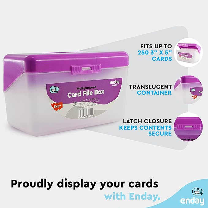 Emraw Index Card holder Case 3" X 5", ideal box card holder for Filing Notes, Addresses & Recipes. Holds Up to 250 Cards, Grey, Pink, Purple, Blue (Pack of 12)