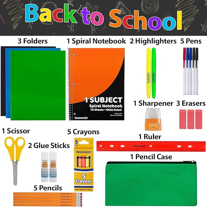 12 Pack of 30 Piece Sets Bulk School Supplies Kits for Girls, Boys Back to School Supplies Box Bundle Pack for Kids Kindergarten, Elementary Includes Notebook, Folders, Pens, Pencils, and More