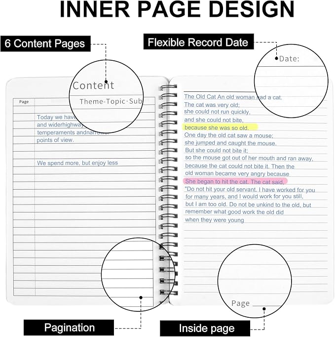 Utron Spiral Notebook For Women & Men, 2PCS Spiral Journal Notebooks, 5.9 x 8.3” College Ruled Notebook For Work Notes, Journal Writing, And Daily Life Entries (Black) (Pack of 3)