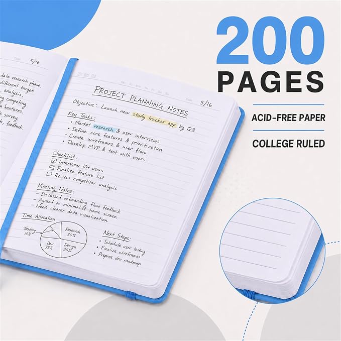 SUIN 6 Pack A5 Hardcover Lined Journal Notebooks, 200 Pages, Light Blue