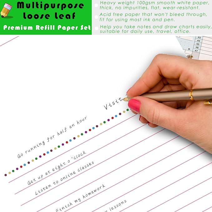 Rancco Discbound Notebook Refills, 180 Pages 8 Hole Punched Half Letter Lined Paper Inserts w/Index Tabs, Index Dividers, Loose-Leaf Bag, Ruler For Circa, Arc, TUL, Happy Planner, 5.5x8.5"