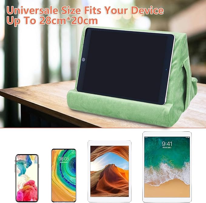 2pcs Multi-Angle Tablet Holder Cushion Stand with Net Pocket & Black Color Phone Stands Upgraded Tablet Pad Support for Phone,Pad,Books (LightGreen)