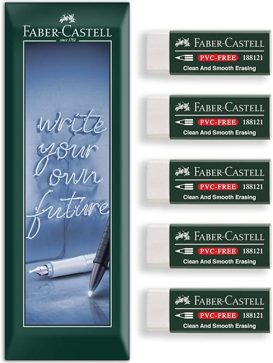 Faber-Castell PVC-Free Eraser | 7081N White Eraser | Soft, Clean, Smear-Free, Non-Toxic Erasing for School, Office & Art – in Envelope Packaging – Pack of 5