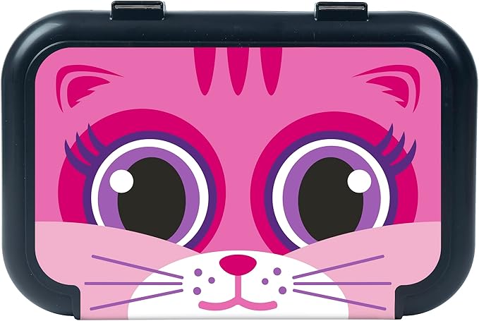 ZIPIT Recycled Plastic Pencil Box for Girls, Large Capacity Pencil Case for School, Durable Stationery Organizer Box, Pink Kitty