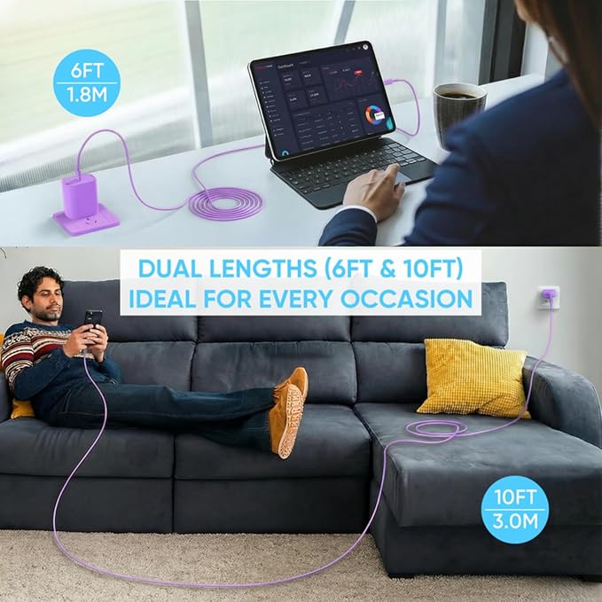 iPhone 17 16 15 Charger Fast Charging 6FT+10FT Cable, 20W USB C Charger, USBC Wall Charger for i Phone 17 Air 16 16e/16 Pro/16 Pro Max/15/15 Plus/15 Pro/15 Pro Max,i Phone iPad Pro/Mini (Purple)