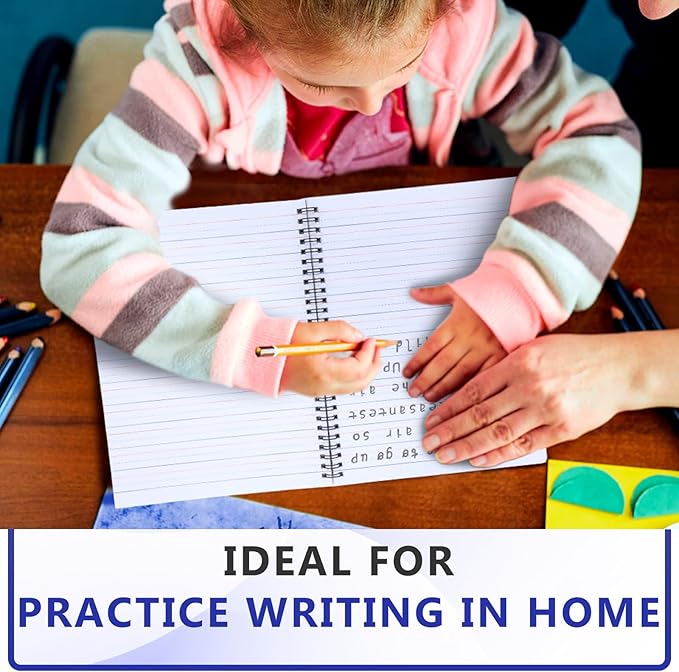Gilprop 4 Pcs Primary Composition Notebook Spiral K-2 Writing Workbook Wide Ruled Paper Primary Journal 100 Sheets 9.8" x 7.5" Kindergarten Notebook