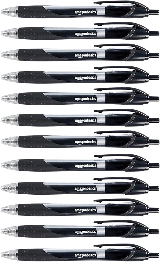Amazon Basics Retractable Gel Ink Pens for Note-Taking and Office Writing, Fine Point 0.7mm, Smooth Writing, Black, 12-Pack