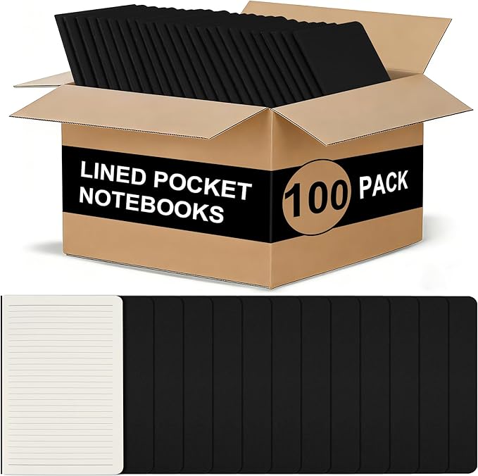 ZCZN 100 Pack Kraft Pocket Notebooks Bulk, 3.5 X 5.5 Inches Lined Paper Journaling Notebooks, 30 Sheets/60 Pages, Mini Journal Notebooks for Work, Writing, Traveler Memo Notepad(Black Cover)