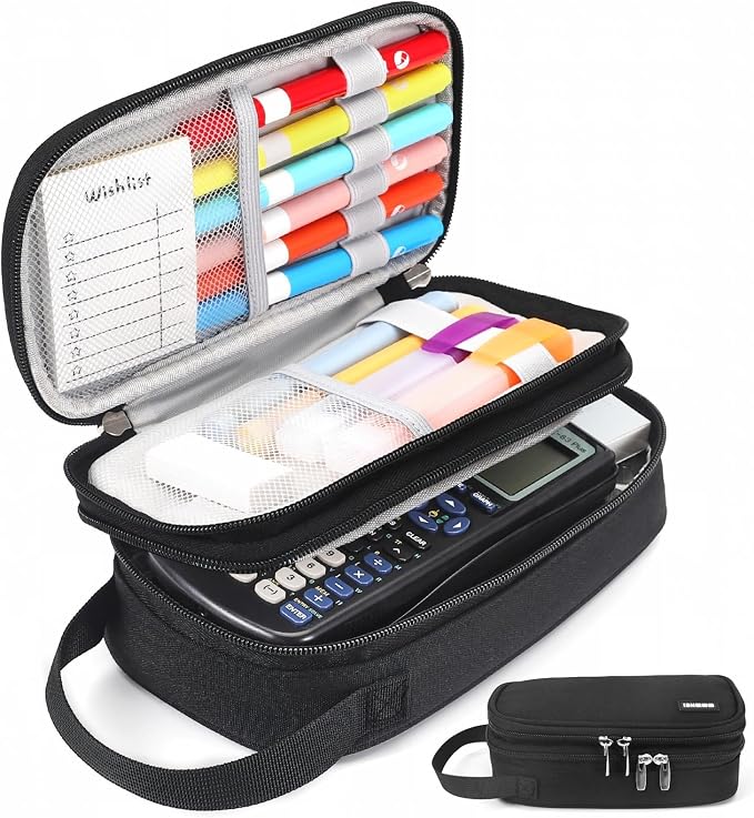 Pencil Case Large, High Capacity Canvas Big Pencil Pouch Organizer Holder | 5 Compartments Pockets Sturdy Zipper, Cute Pencil Case for School Office Student Teen