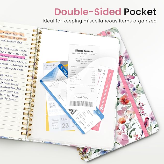 ZOTIA Lined Spiral Journal for Women, A5 Cute Hardcover College Ruled Notebook for Work, School & Note Taking, Aesthetic Writing Journal, 140 Pages (5.8" x 8.3"), Songbird Bloom