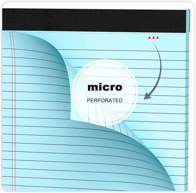 AILZFEI Blue Legal Pad Note Pads 8.5 x 11 inch, Wide Ruled Clear Print Writing Pads 30 Sheets/Pad, 20lb Colored Paper, Perforated Notepad with Sturdy Back (3 Pads Blue)