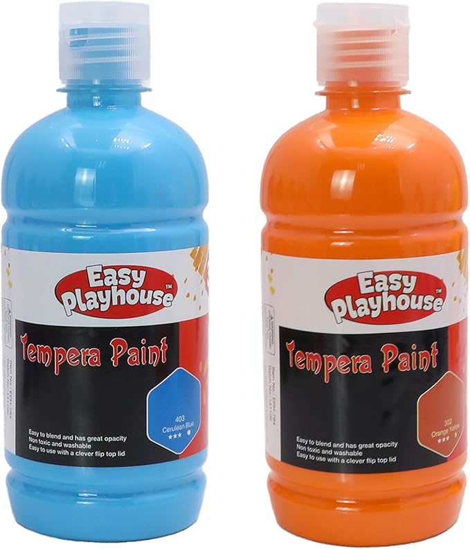 Easy Playhouse 10 Pack 16oz Washable Tempera Paints for Kids, Non-Toxic and Vibrant Colors, Ideal for School Projects, Arts, Crafts, and Creative Activities, Safe Art Supplies Set