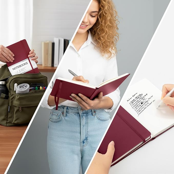 M&G Blank Journal Notebook, 160 Pages, A5 Medium Size 5.6" x 8" for Men Women, 100GSM Thick College Ruled Paper for Journaling, Writing, Sketching, Leather Hardcover, Burgundy