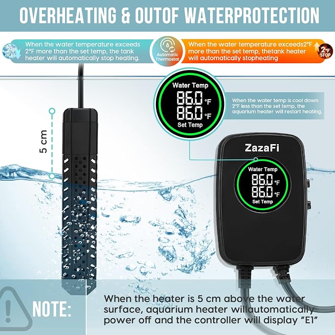 Aquarium Heater 500W, Fish Tank Heater with High-Temperature Protection and Turtle Tank Heater with Automatic Power-Off When Leaving Seawater or Freshwater.
