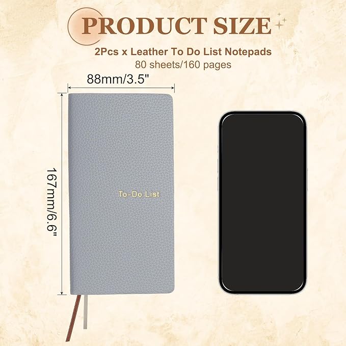 PATIKIL 2 Pcs Leather to Do List Notepads, 160 Pages 6.5 x 3.2" Leather Daily Planners to Do List Notebook for Business Personal Daily Plans Schedule Planner Office Supplies, Purple