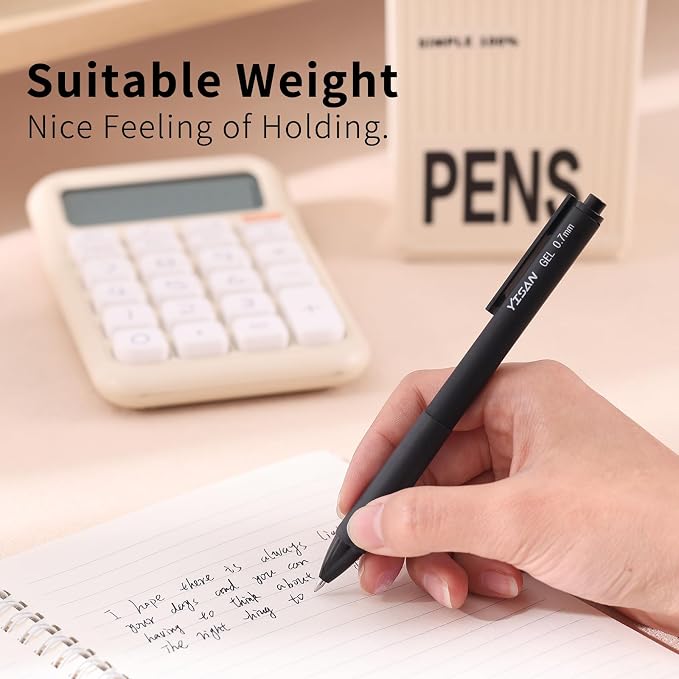 YISAN Black Gel Pens 12 Pack,Black Ink Pens Fine Tip 0.7 mm,Journal Pens Fast Dry,Retractable,Smooth Writing for Journaling and Note Taking,71099