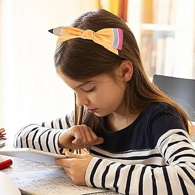 Back to School Headband Yellow Pencil Hair Bands Stripe Pencil Headpiece Cute School Hair Accessories for Women Girls First Day of School Party Supplies