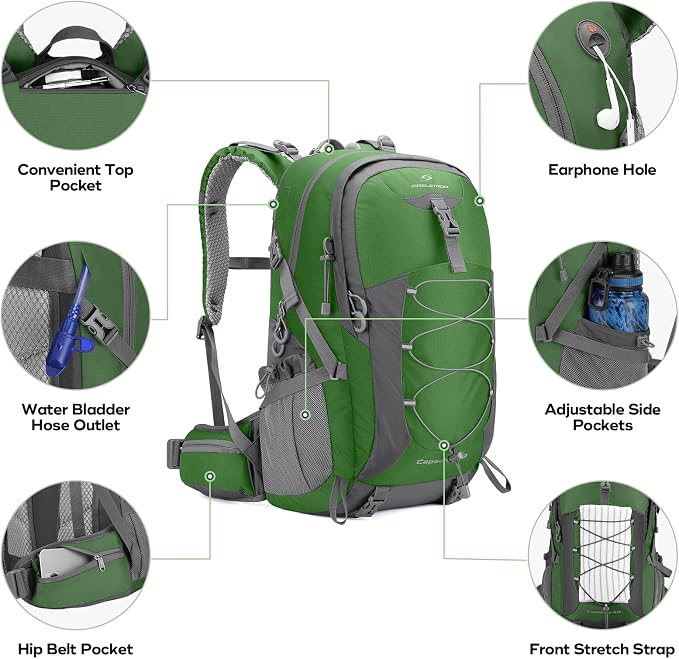 Maelstrom 40L Hiking Backpack, Lightweight Camping Daypack with Rain Cover | Water-Resistant Rip-Stop Nylon, Wet/Dry Separation, Multi-Pockets, Survival Whistle. Ideal For Men, Women, Travel, Trekking