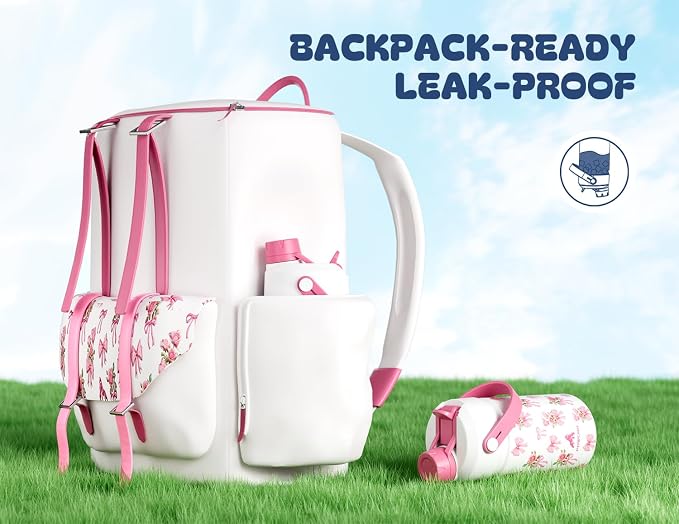 12 oz Insulated Girls Water Bottle: Spill-Proof, Stainless Steel Cup with Straw Spout Lid, BPA-Free, Cupholder Friendly, 24H Cold for Camping, School, Sports, Birthday Gift for Kids (Rosy Bouquet)