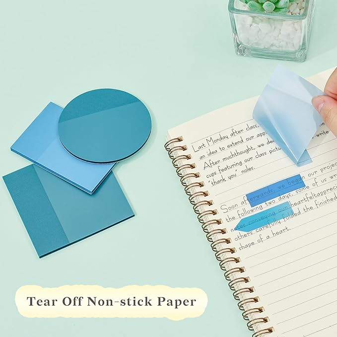 Temiary 1160 Sheets Transparent Sticky Notes with Pen, 3 x 3 Inch Waterproof See Through Clear Sticky Note with Index Tabs Set for Annotating Journaling, Bible Study Book Annotation (Blue)