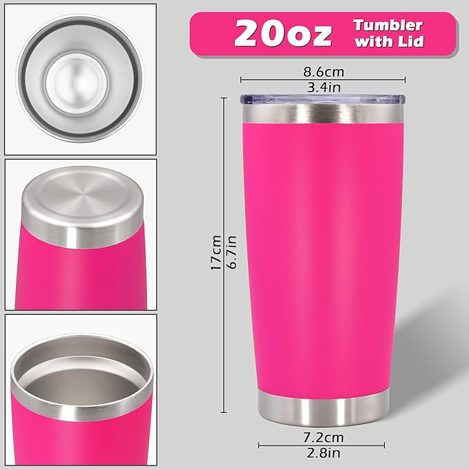 AIANJI 20oz Tumbler Bulk Stainless Steel Tumblers with Lid Vacuum Insulated Double Wall Travel Coffee Mug Powder Coated Tumbler Cup for Hot and Cold Drinks(Hot Pink, 12 pack)