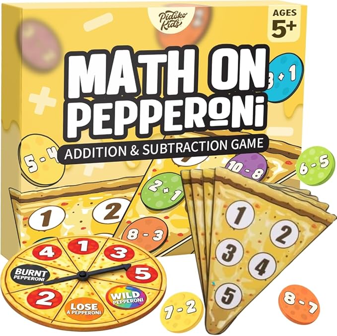 Matheroni Pepperoni Math Games for Kids 5-7, Addition and Subtraction STEM Board Game - Educational & Fun Pizza Game for Kindergarten, 1st-3rd Grade by Pidoko Kids