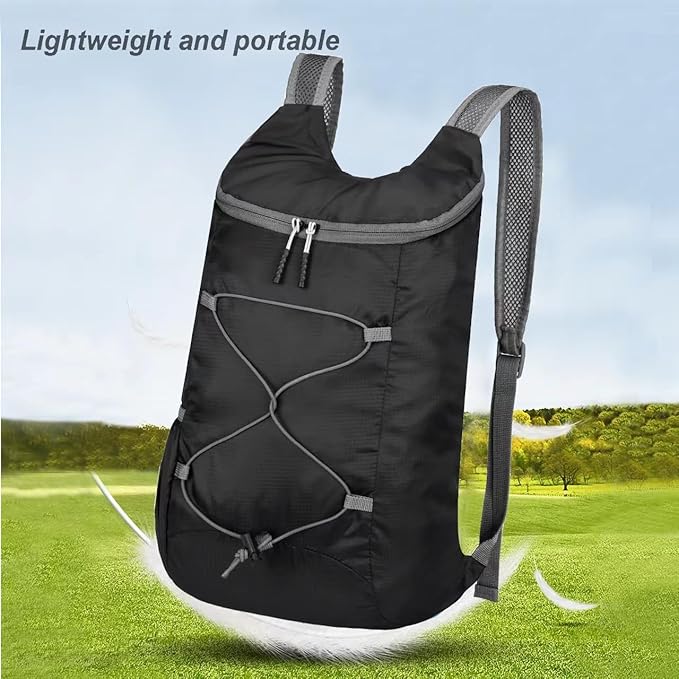 levayhill 16L Lightweight Foldable Hiking-Backpack Small Packable-Daypack For Travel,Ultralight Water-Resistant Gym Bag Men Women Easy Carry-on (Black&Gray)