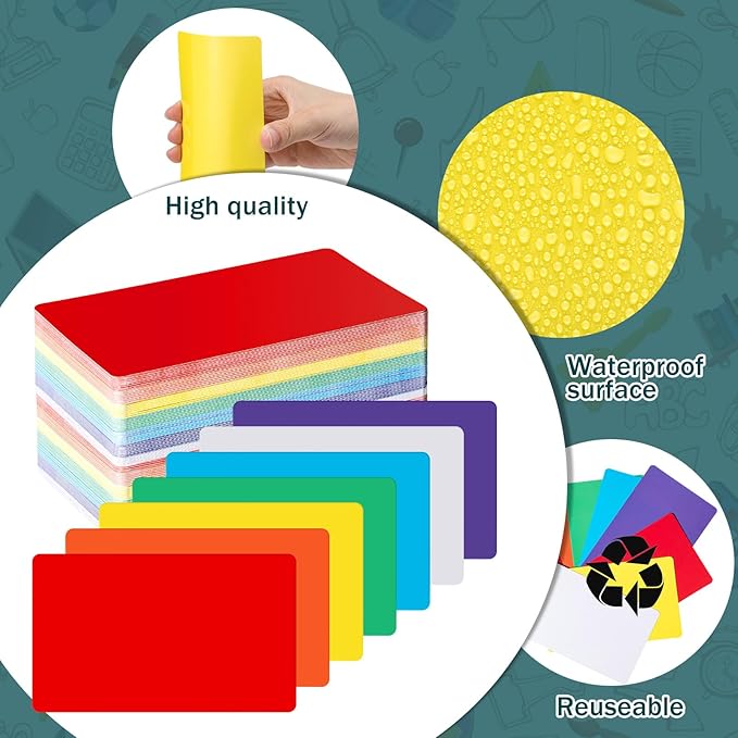 Harloon 100 Pcs Dry Erase Index Cards 3 x 5 Inch Laminated Reusable Dry Erase Note Cards Sheets for Office Home Housework to Do List(Colorful)