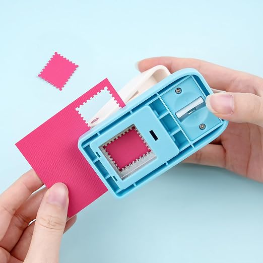 2 Pcs Stamp Punch, Rectangular Postage Shape Paper Punch, Square Hole Stamps Craft Puncher for Paper Crafting Scrapbooking, 1x0.8 Inch Scalloped Edge Stamping-Out Cutter Crafts Supplies Tools
