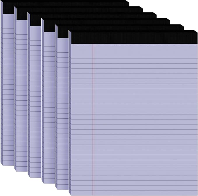 6pcs Legal Pads 8.5 x 11,Notepads 8.5 x 11 Inch, 30 Sheets/Pack, Purple Note Pads Clear Print Writing Pads of Paper, Perforate Wide Ruled Lined with Sturdy Back for Office, Business & School Supplies