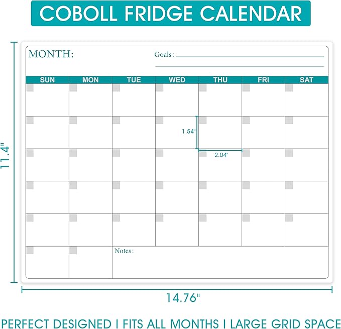 Magnetic Dry Erase Fridge Calendar - Magnetic Calendar for Refrigerator Planner, 11.4" x 14.76", Kitchen Fridge Calendars in Monthly & Weekly Set