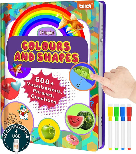 Interactive Talking Activity Book,English Word Sound Book for Kid Age 3+ Year Old,Sensory Autism Toy,Educational Learning Travel Toys for Boys Girls Gift,with Drawing Zone,4 Color Pens,600+Sound