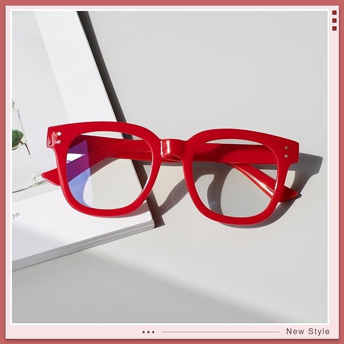 Madison Avenue Blue Light Blocking Glasses Oversized Fashion Blue Light Glasses for Women Anti Eyestrain & UV Protection Computer Eyeglasses (Red)