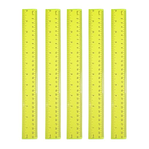 5 Pieces Transparent Yellow Plastic Ruler, 12 inch (30cm) Ruler, Pack of 5, Clear Ruler, Plastic Ruler, Rulers for Kids, Measuring Tools, Ruler Set, Ruler inches and Centimeters (Yellow)