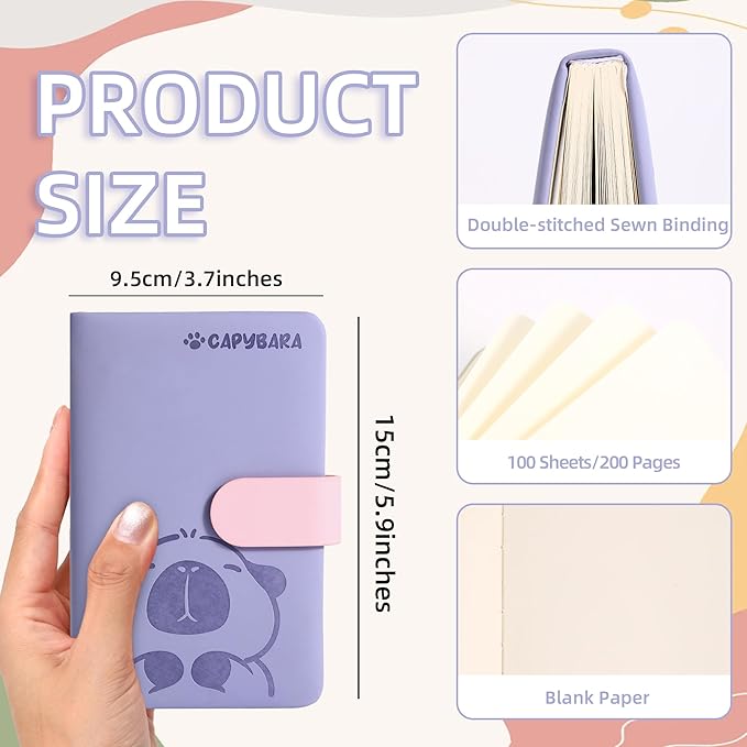 BOBO RABBIT Blank Journal Small Pocket Leather Notebook No Lines for Drawing Plain Sketch Book Cute Cartoon Capybara Unlined Journal for Travel Work School, 200 Pages, 3.7"X5.9"