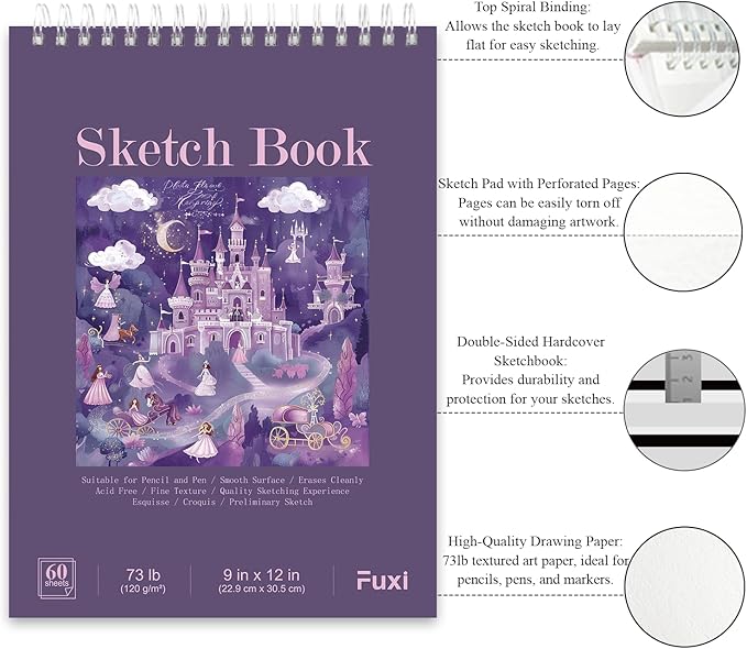 Fuxi Coloring Books for Ages 8-12 Girls, 50 Sheets (73lb/120gsm) Blank Paper Drawing Pad + 50 Designs Blank Paper for Coloring.