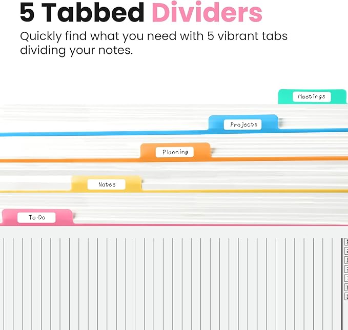 Taja Spiral Notebooks for Work 5 Subject Notebook with Removable Dividers