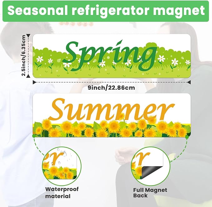 Seasonal Magnet,4 Packs Season Magnets for Whiteboard,Educational Theme Calendar Magnets with Spring,Summer,Autumn and Winter - Perfect for Kids Learning, Teachers & Parents (Season)