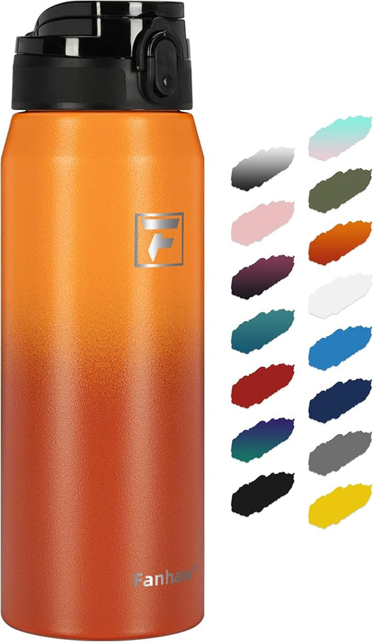Fanhaw 24 oz Insulated Stainless Steel Water Bottle with Anti-Dust Chug Lid, Leakproof Vacuum Metal Everyday Use Bottle for Kids, Teens & Adults, Back to School Essentials (Yellow Orange)