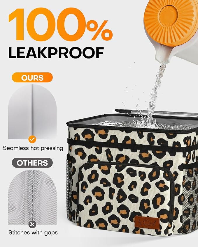 HOTOR Insulated Lunch Box Men Women Leak-Proof Cooler Lunch Bag 9L | 4 Pockets, Adjustable Strap, Ideal for Work, Picnic, Travel, Camping, Gift, Brown Leopard