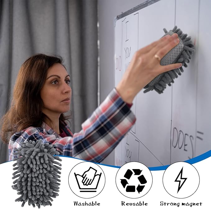 Epakh 8 Pcs Dry Erase Eraser Magnetic Microfiber Shag Whiteboard Eraser Washable Dry Erase Board Cleaner for Marker Chalk Office Home Supplies(Grey)