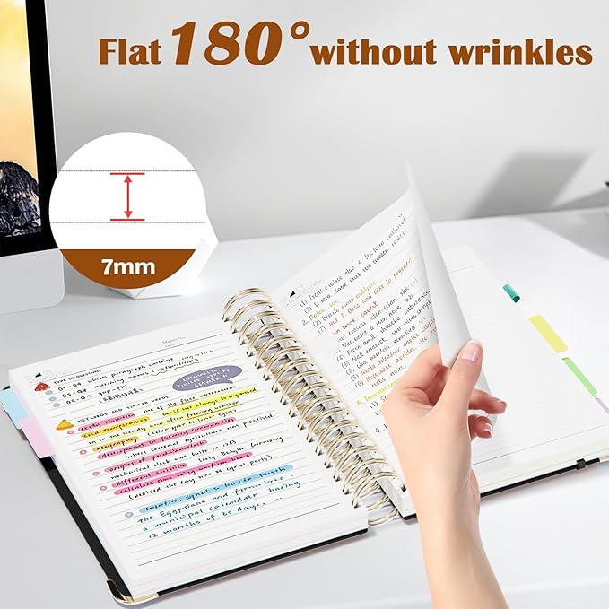 3 Packs Hardcover Spiral Notebook, B5 Journal with Removable Dividers Tabs, 5 Subject Notebook College Ruled, 200 Pages 8"x10" Leather Notebooks for Work School Study, Lined Journal for Women(Red/Blue/Black)