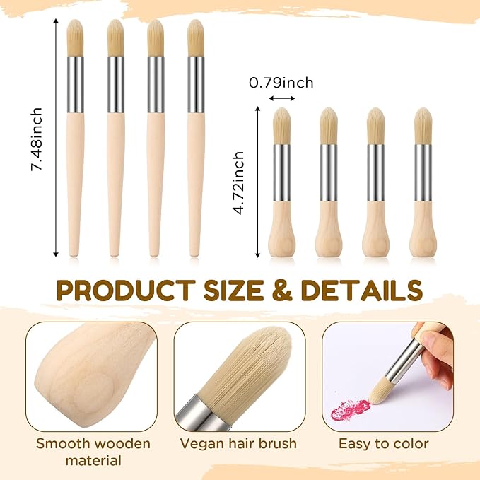 Sinload 8 Pcs Watercolor Paint Brushes for Kid Baby Toddler Jumbo Brushes with Chubby Wood Handles Easy to Grip Round Paintbrushes Non Toxic Vegan Bristles for Painting Art Supplies Craft Projects