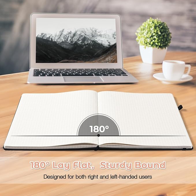 3 Pack Graph Paper Notebook, Hardcover Notebook 8.5 x 11, Grid Notebook Journal for Women, Men, Large Leather Journals for Writing, Thick Paper, A4 Notebooks for Work, School Supplies, Engineering