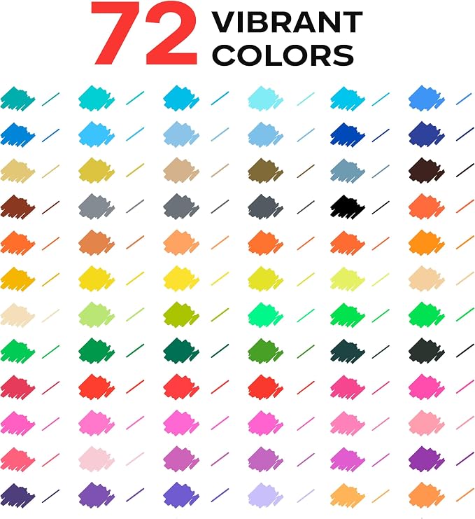72 Watercolor Markers Set | Water Color Pens with Brush & Fineliner, Water-Based Art Markers | Dual Tip Markers for Adult Coloring, Lettering, Calligraphy, Sketching, Journaling & Illustration