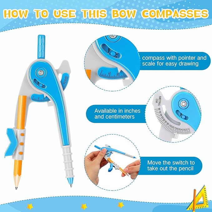 Zonon 15 Pcs Math Geometry Compasses Classroom Set, Bulk Bright Colored Plastic Drawing Compass with Pencils and Safe Tip, Back to School Teacher Supplies for Kids Basic Drafting