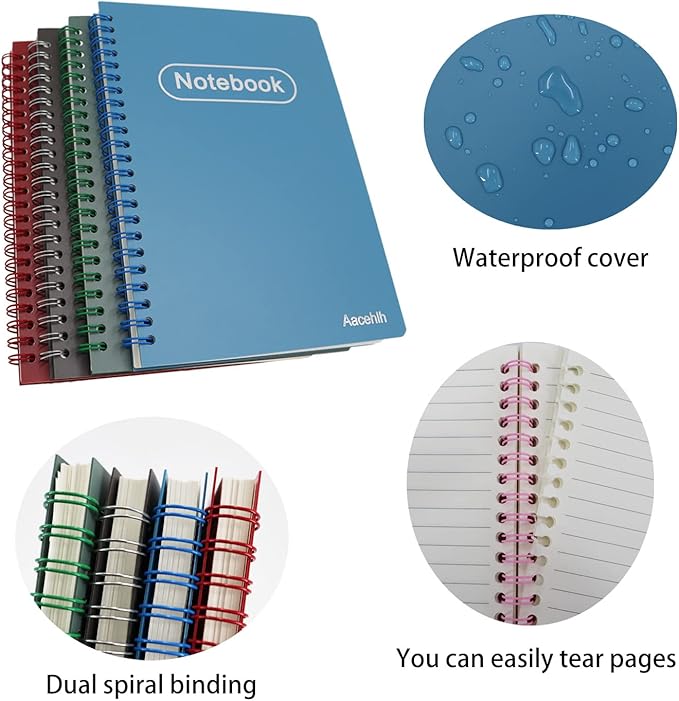 Spiral Notebook Set of 4, A5 College Ruled Lined Journal/Notebook,5.7'' x 8.3'',80 Sheets Per Notebook,Writing Journals for Work, Office & School Supplies. (Blue,Brown,Green,Wine red)