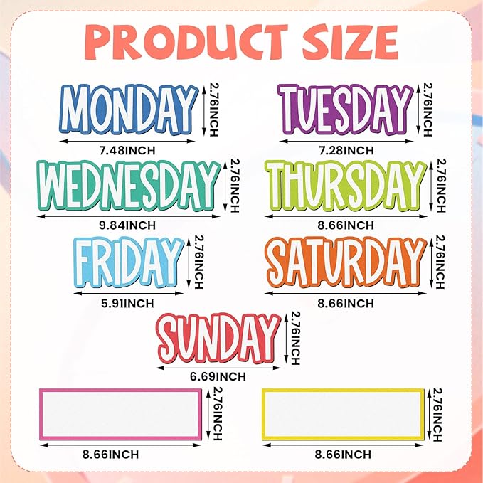 Ireer 9 Pcs Days of the Week Magnets Colorful Magnetic Week Labels for Whiteboard Calendar Headliners Inspirational Cute Decorative Magnets for School Home Locker Whiteboard (Pastel)